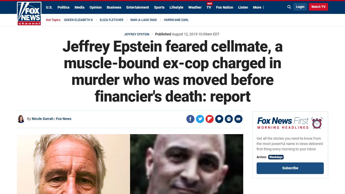 Jeffrey Epstein feared cellmate, a muscle-bound ex-cop charged in ...